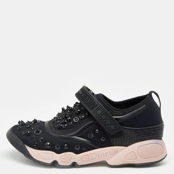 Dior Black Neoprene And Mesh Fusion Embellished Velcro Strap Sneakers Size 36 - Picture 1 of 4